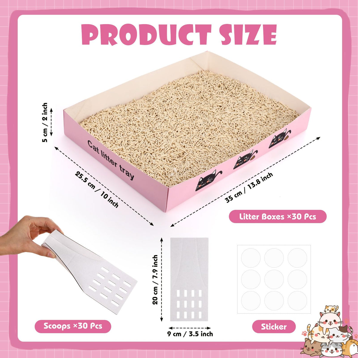 60 Pcs Disposable Cat Litter Boxes with Scoops U71205
