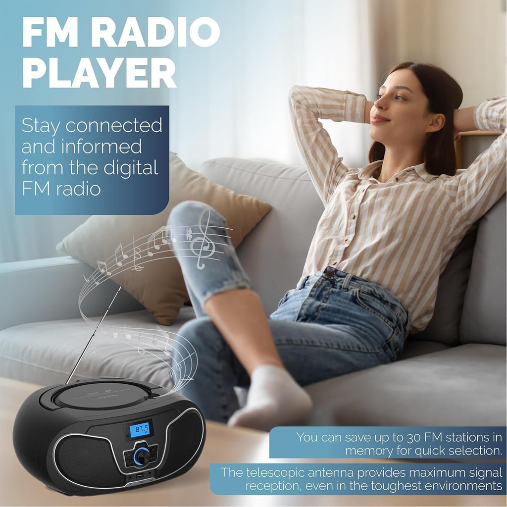 Portable CD Player Boombox with Bluetooth, FM Radio, USB Playback & AUX Input X4721