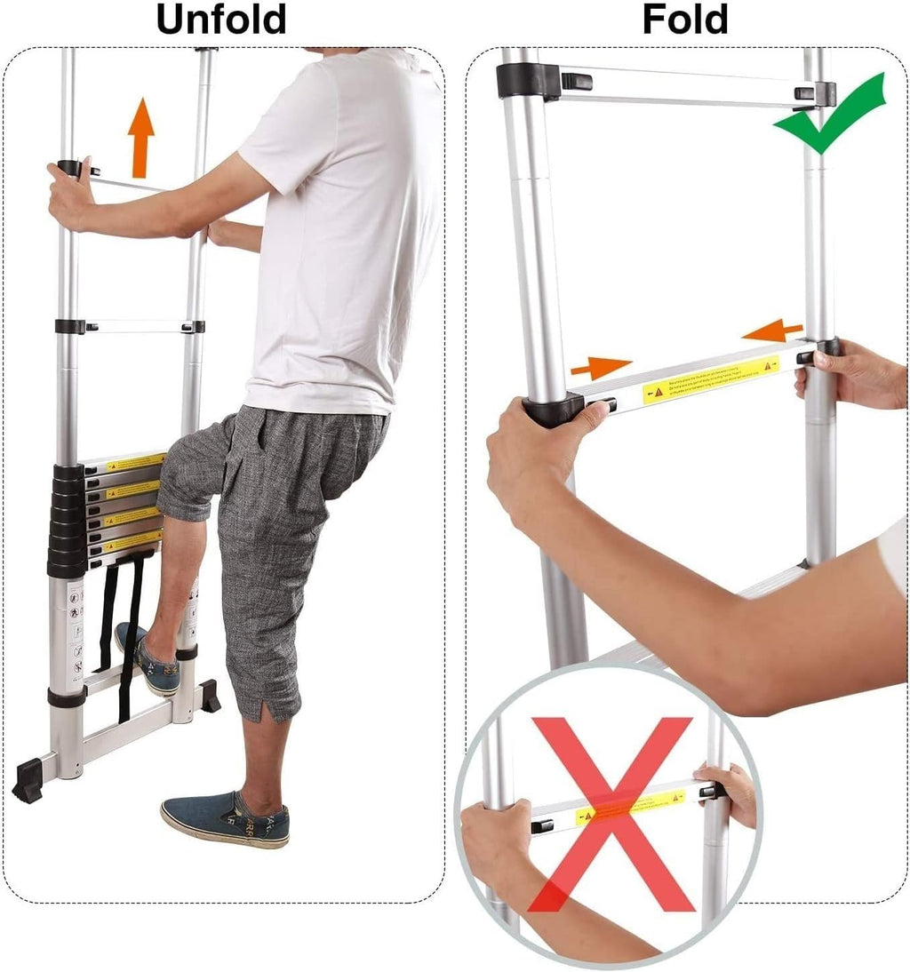 Telescoping Ladder with Hook Folding Portable Aluminum 330 Lbs C689264
