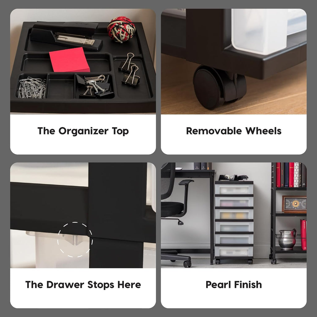 6 Drawer Rolling Storage Cart with Organizer Top, Black L270340