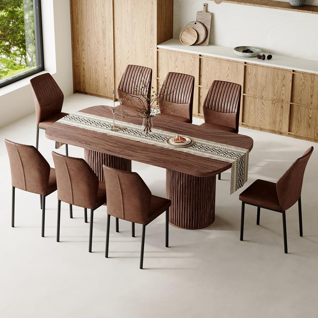 79" Rectangular Wood Dining Table Set for 8 with Cushioned Chairs S257820