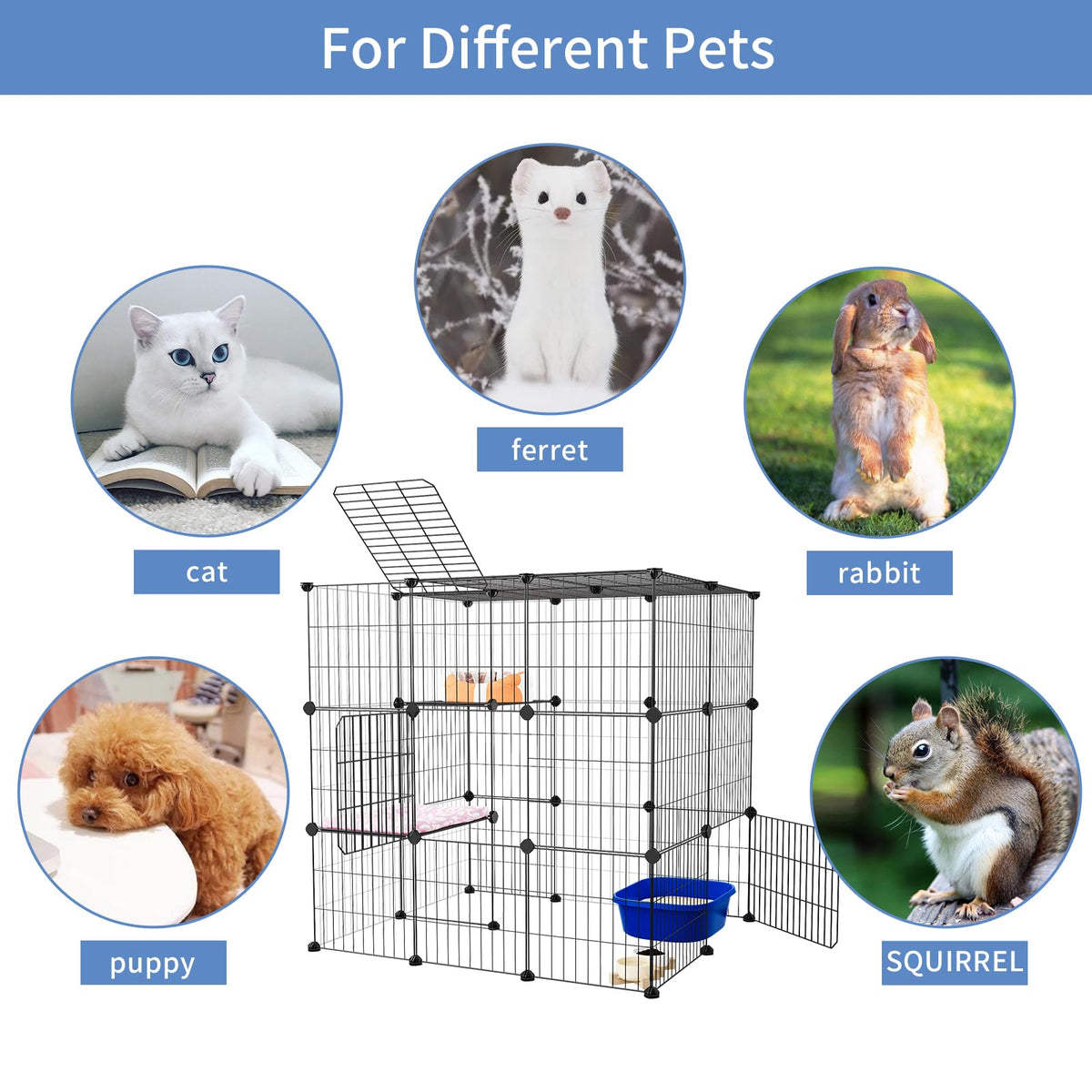 3-Tier Detachable Metal Wire Cat Cage Playpen N2565