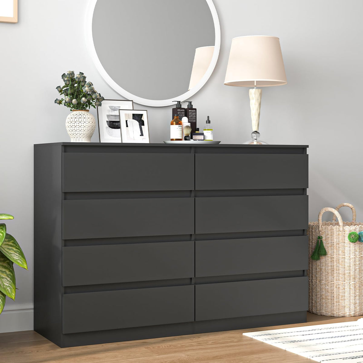 Black 8 Drawer Double Dresser L9728