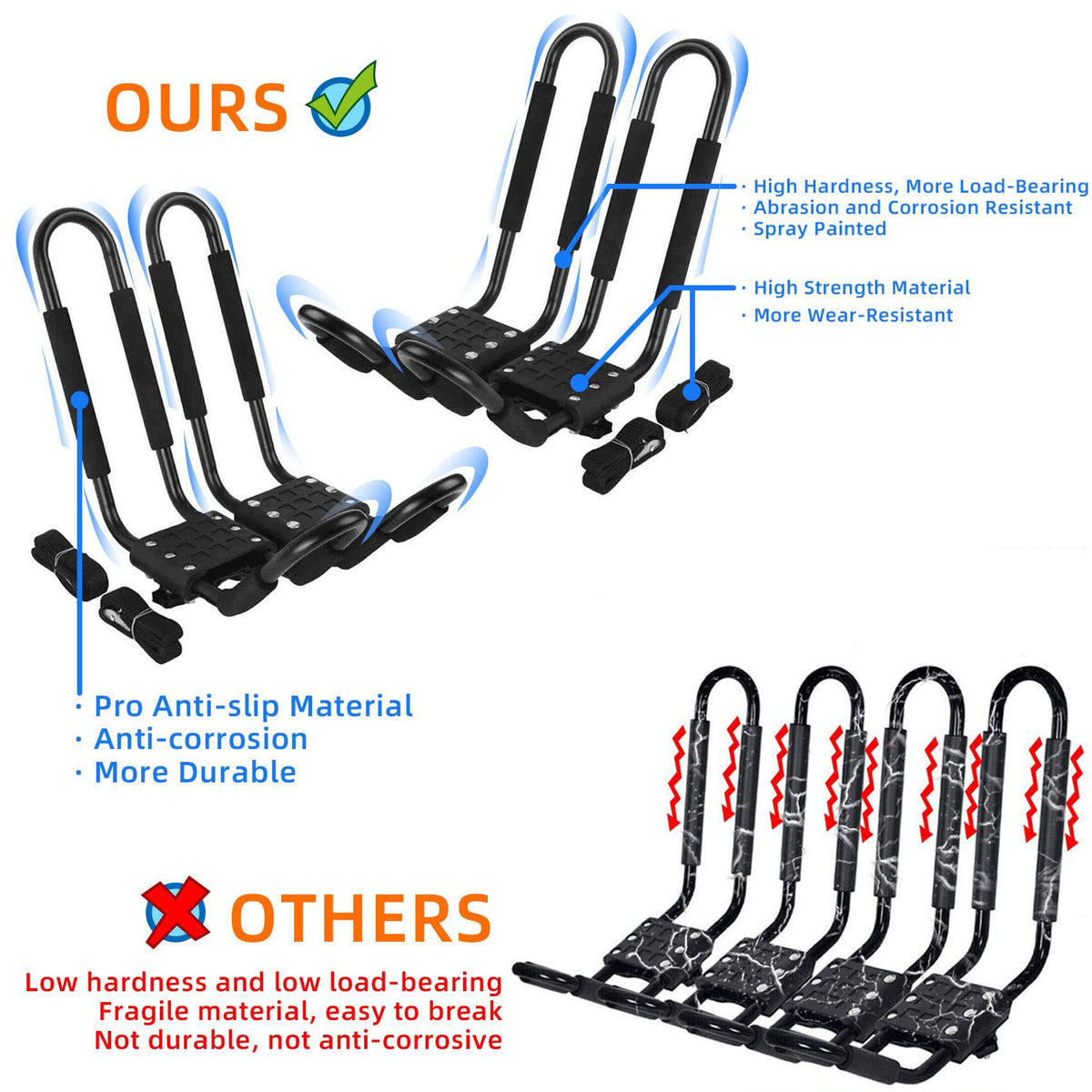 2 Pairs J-Bar Kayak Roof Rack Set of 4 B339885