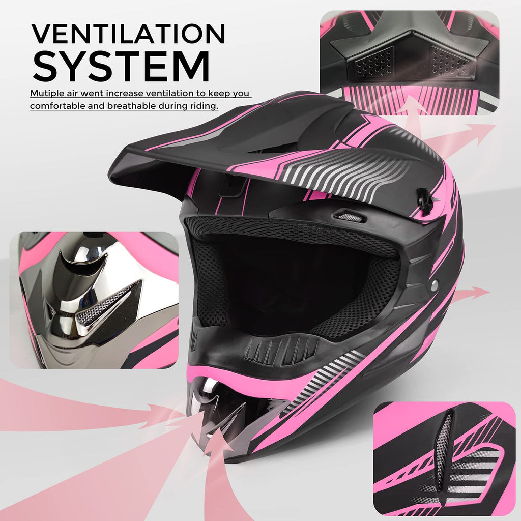 Pink XL DOT Approved Full Face Motocross Helmet J480