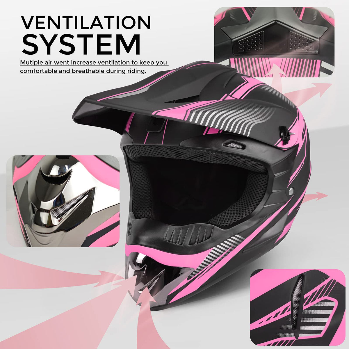 Pink XL DOT Approved Full Face Motocross Helmet J480
