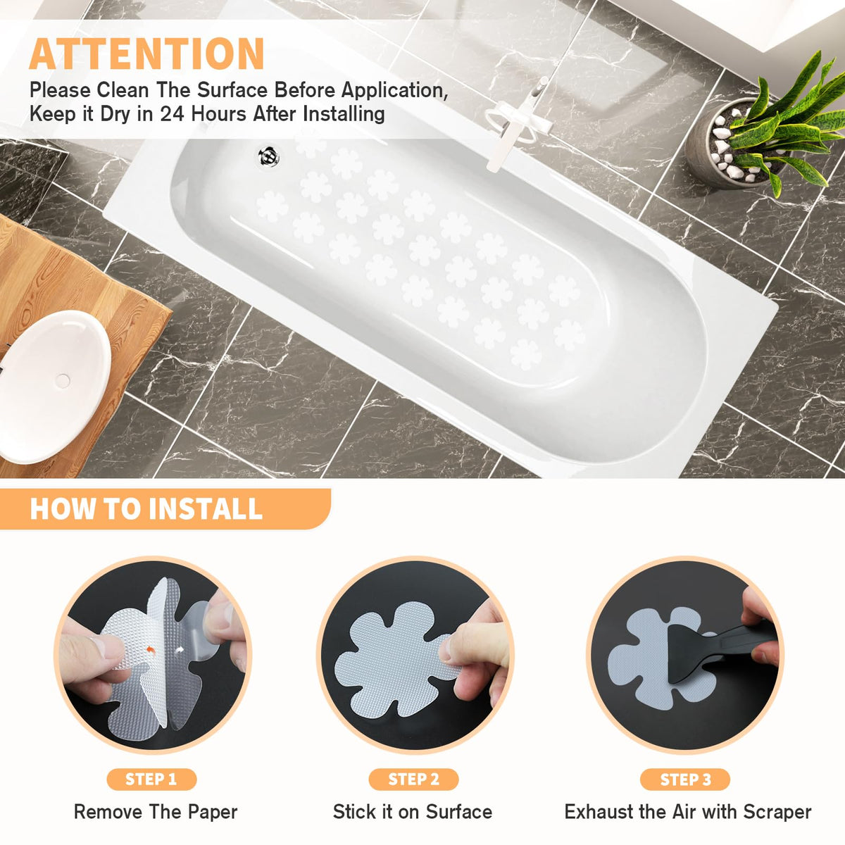 24 PCS Clear Non Slip Bathtub Stickers D8346