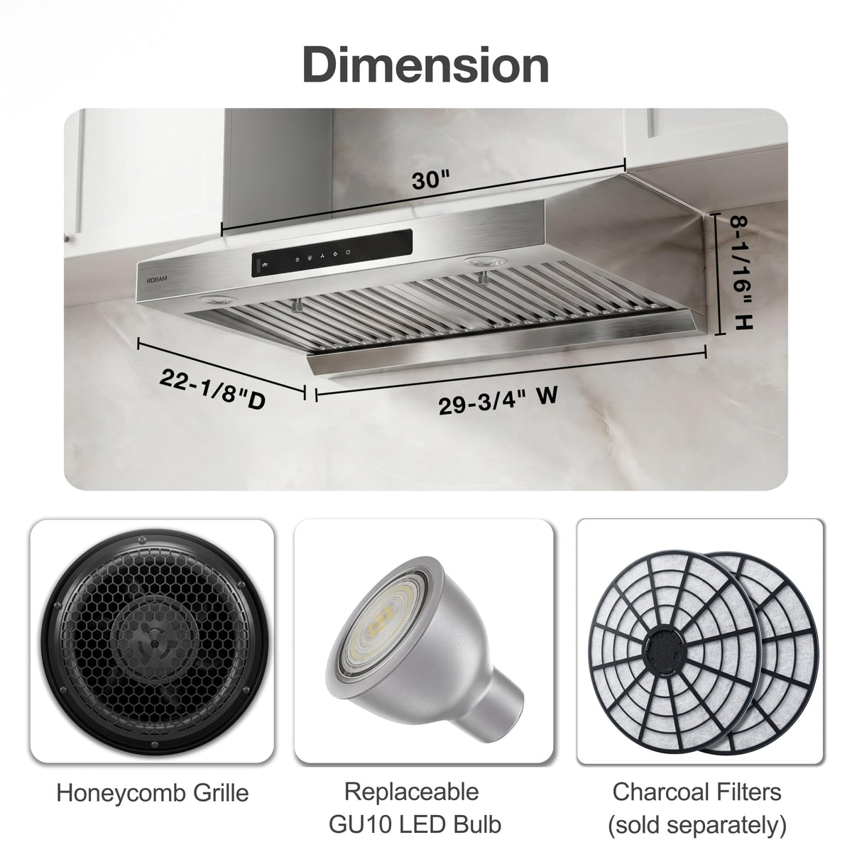30 Inch 1000 CFM Under Cabinet Ducted Stainless Steel Range Hood V795240