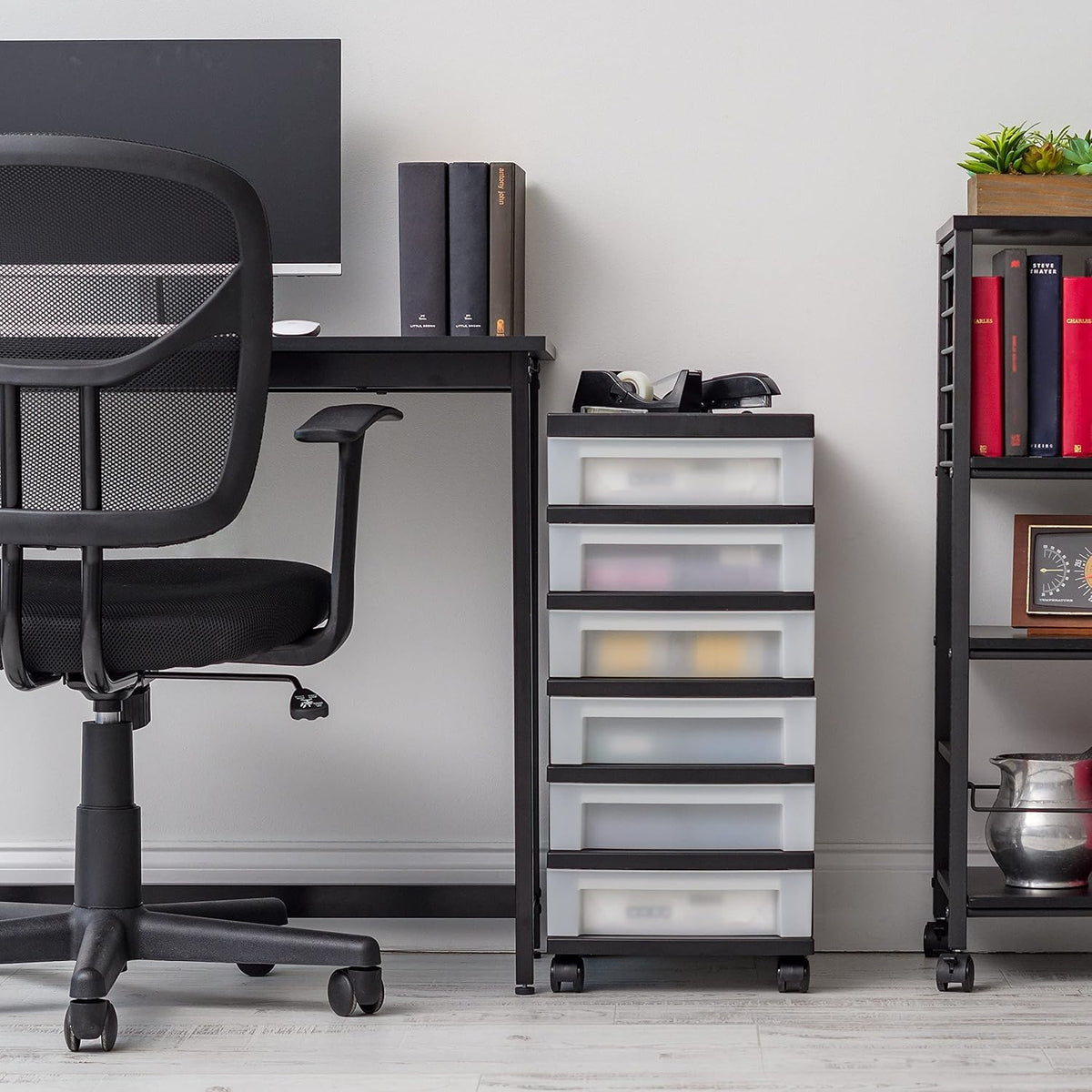 6 Drawer Rolling Storage Cart with Organizer Top, Black L270340