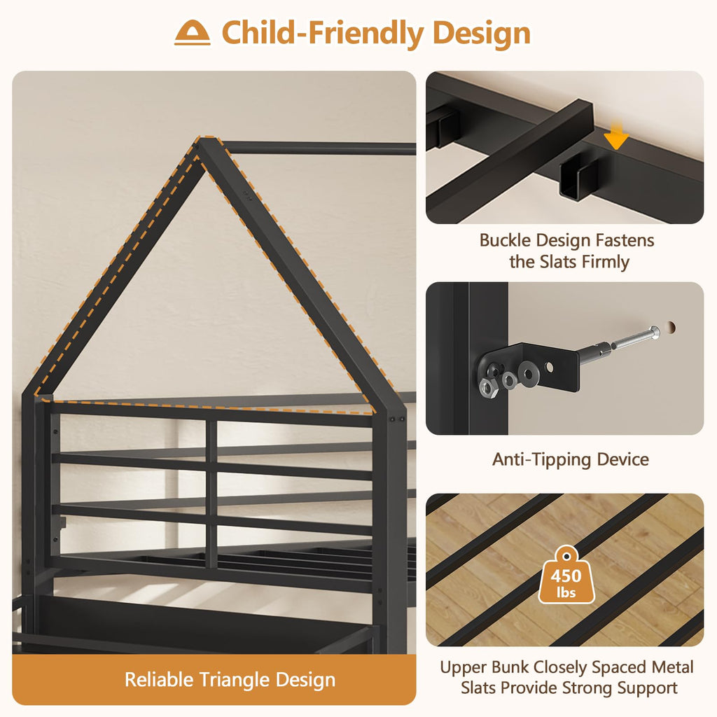 Twin Over Twin Bunk Bed with Desk and Drawers I781
