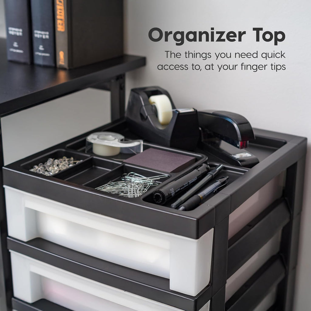6 Drawer Rolling Storage Cart with Organizer Top, Black L270340