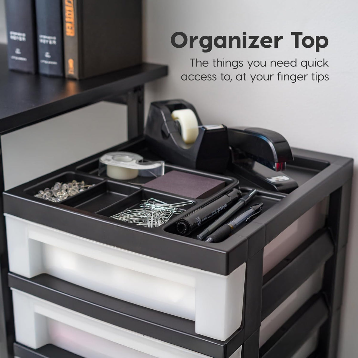 6 Drawer Rolling Storage Cart with Organizer Top, Black L270340