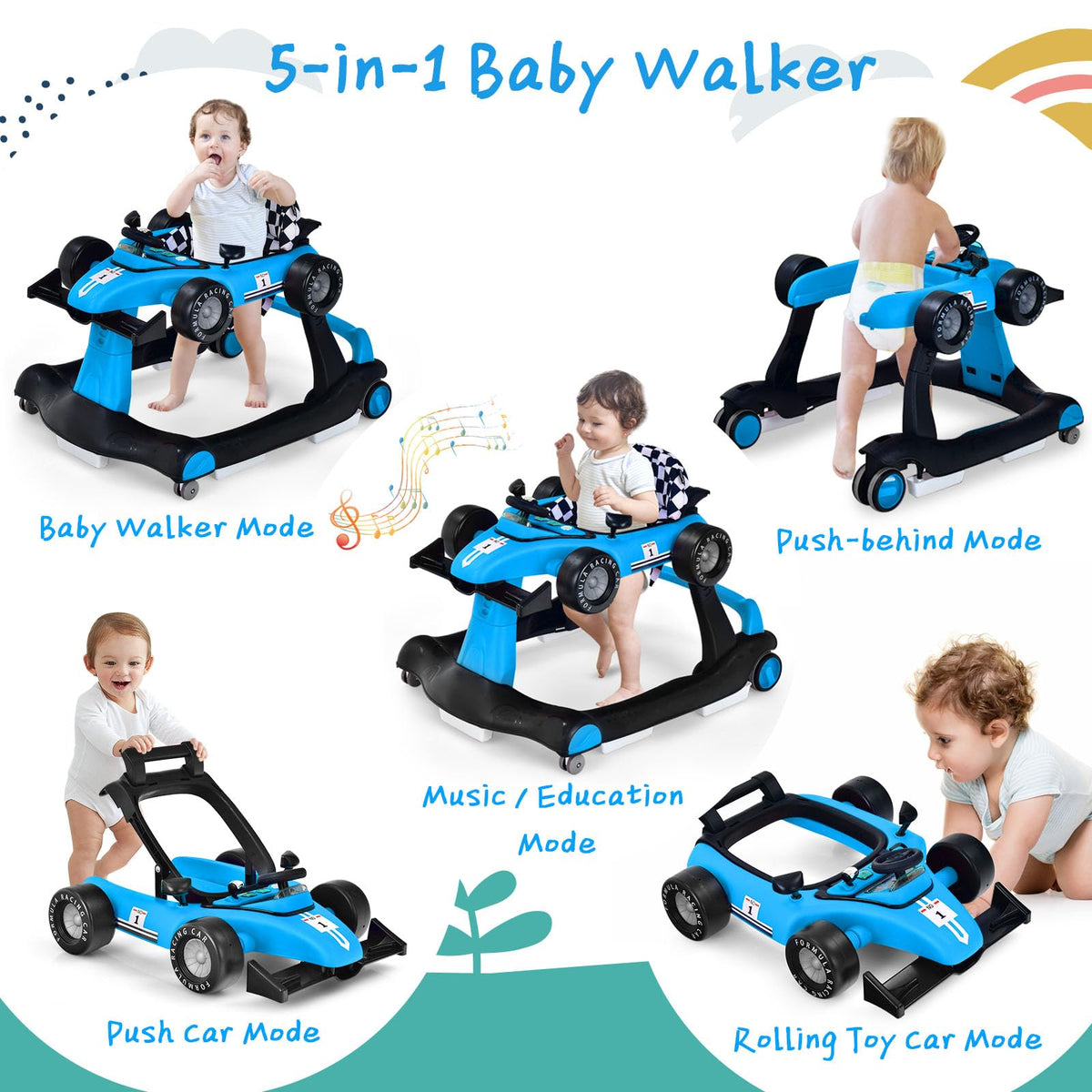 5-in-1 Foldable Baby Walker with Adjustable Height R628768