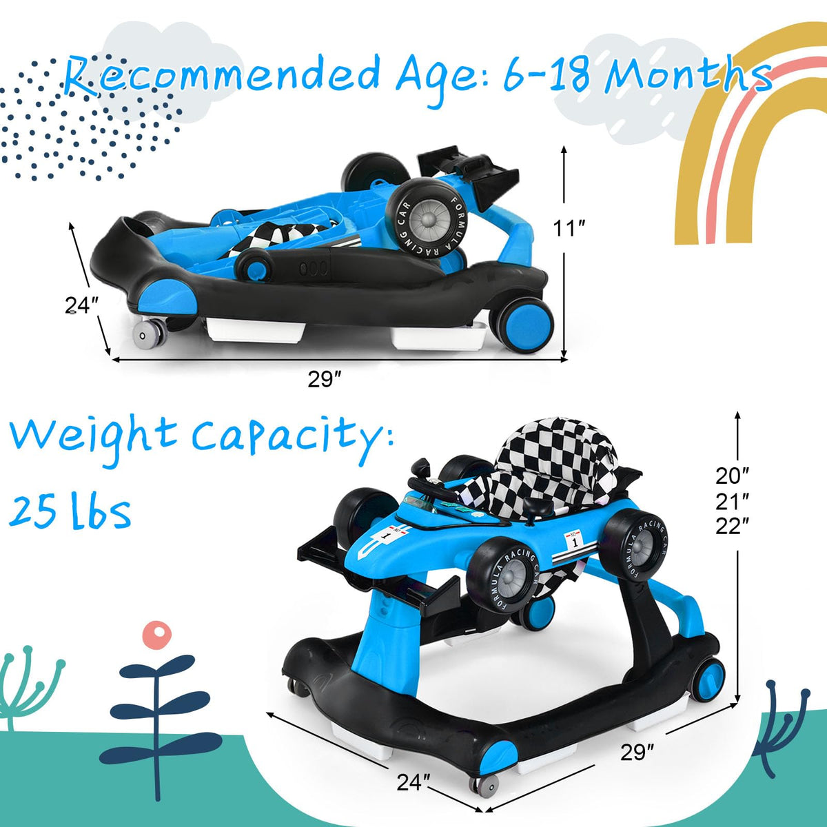 5-in-1 Foldable Baby Walker with Adjustable Height R628768