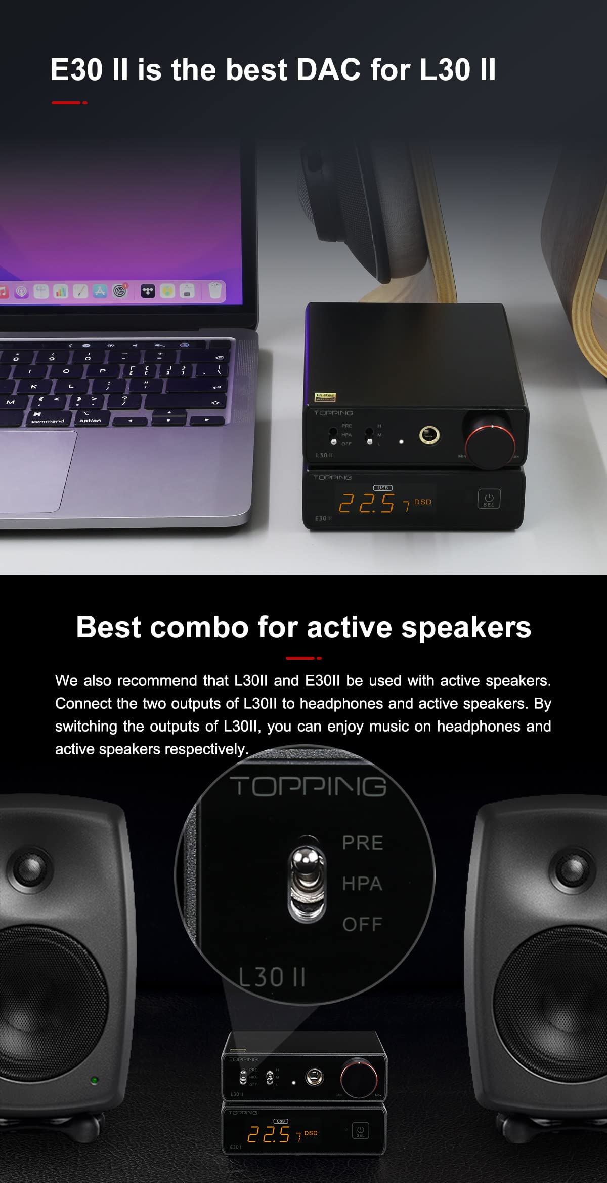 Topping E30 II DAC Preamp Audio Decoder + Topping L30II NFCA Linear Headphone Amp X1615