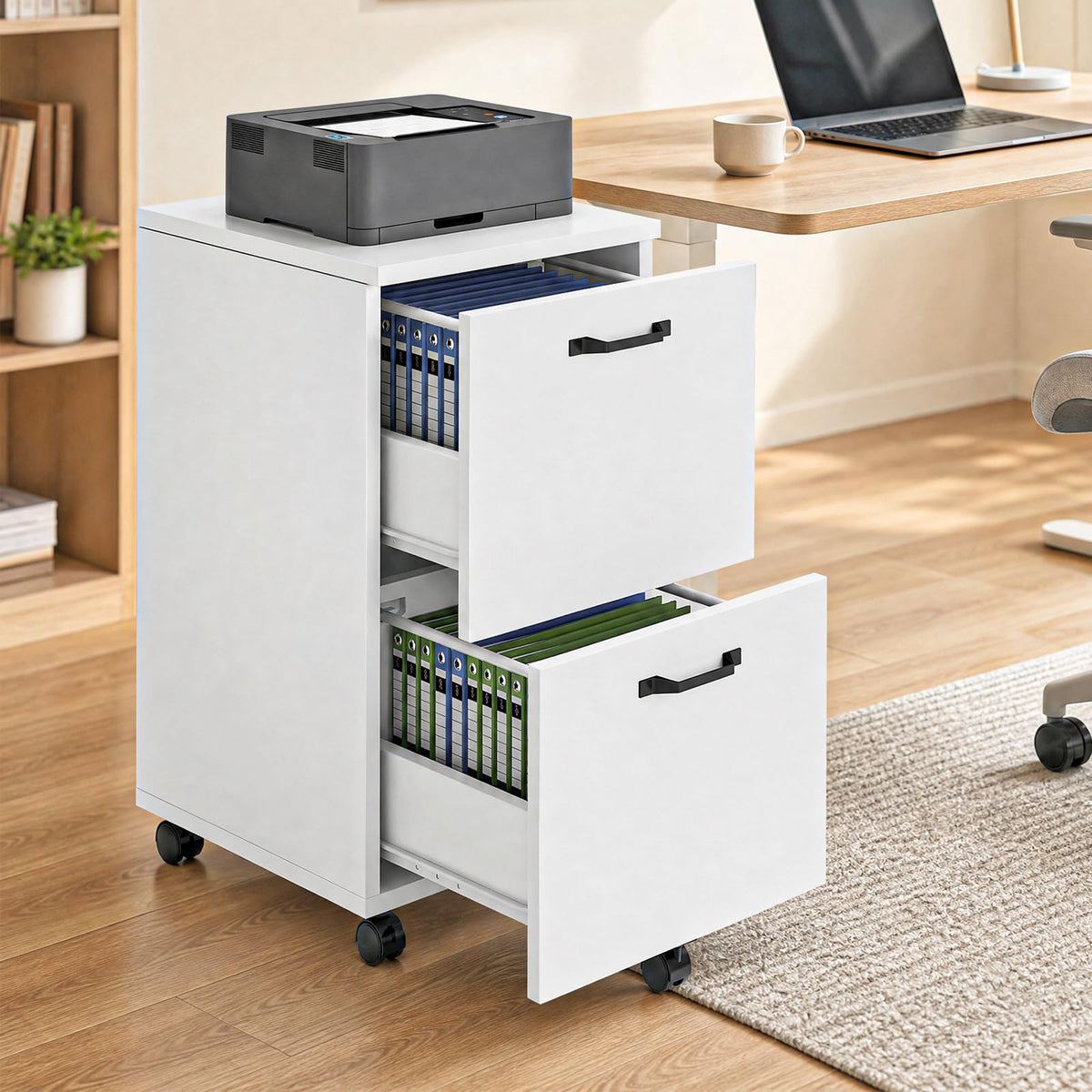 White 2 Drawer Rolling Wood File Cabinet C553487