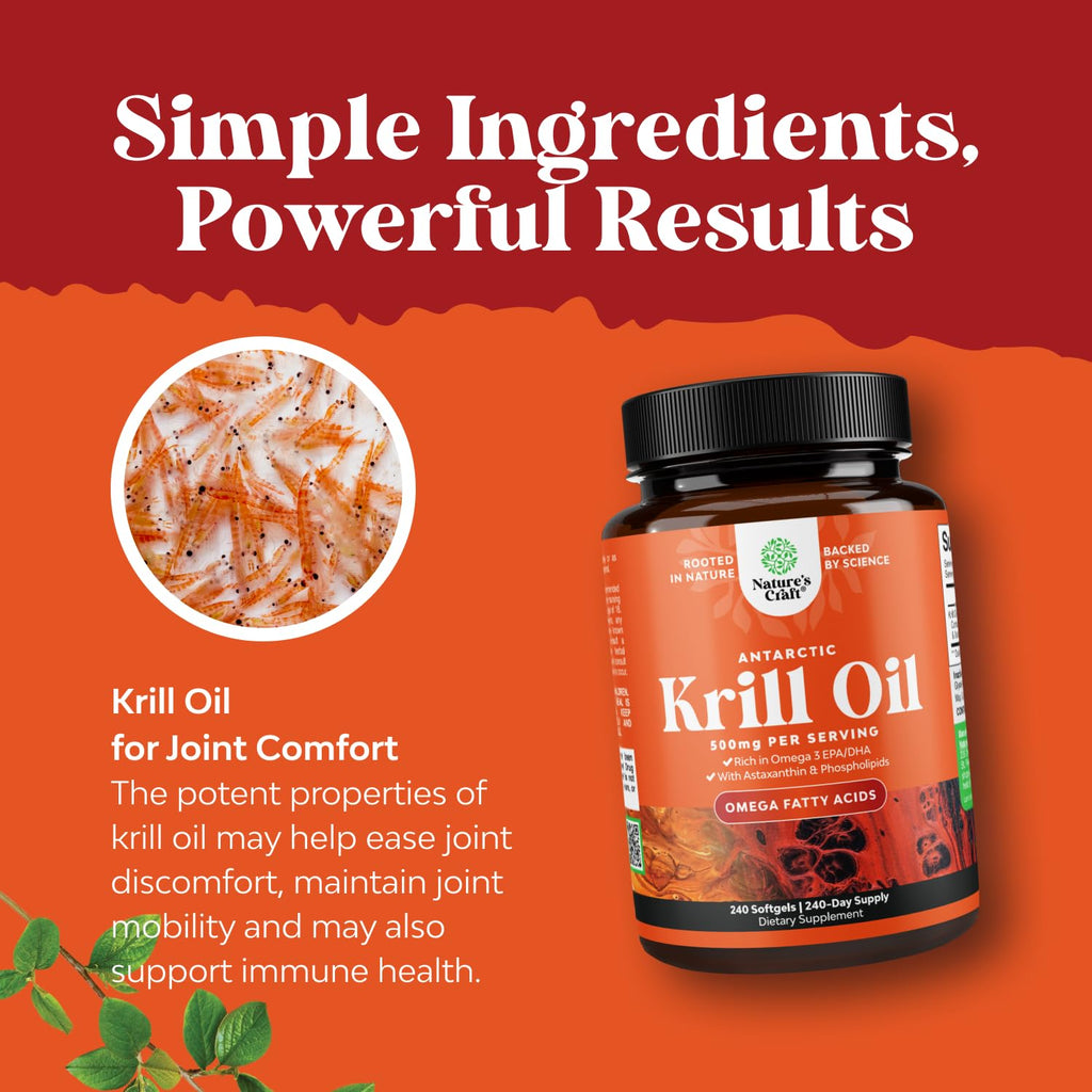 Krill Oil Softgels Omega 3 Supplement 240 Count E501