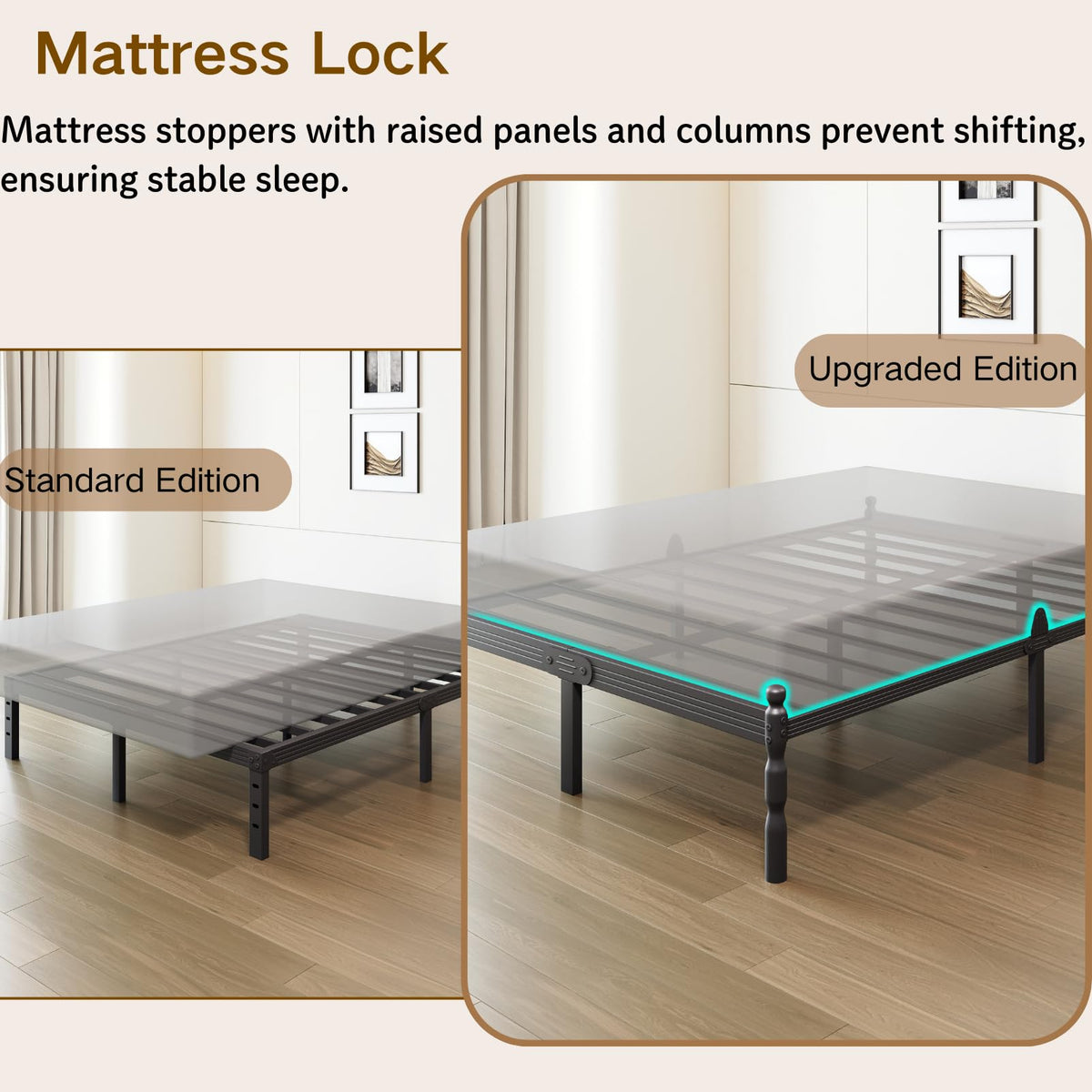Queen Size Black Metal Bed Frame with Storage D8663