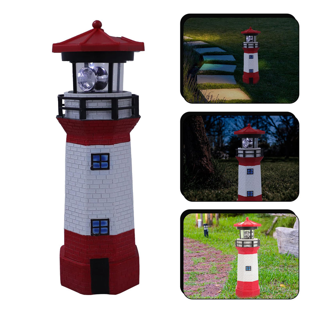 Rotating LED Lighthouse Resin Garden Lamp M6949