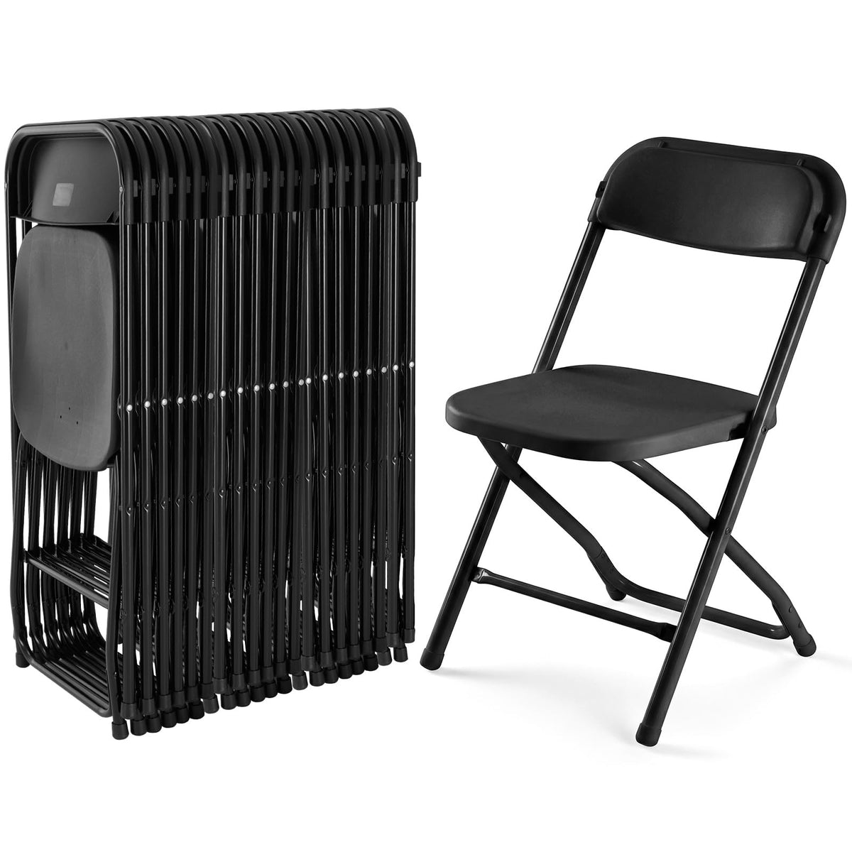 Folding Chairs Set of 10, 330lbs Heavy Duty Plastic Stackable Chairs, Portable Foldable Indoor Outdoor Chairs for Party, Camping, Patio & Events, Black I378544