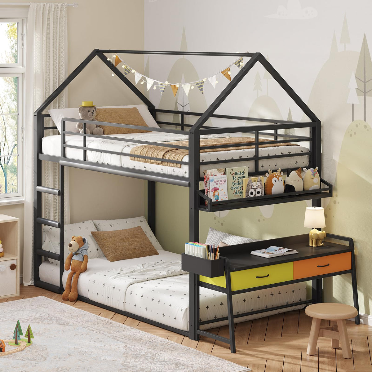 Twin Over Twin Bunk Bed with Desk and Drawers I781