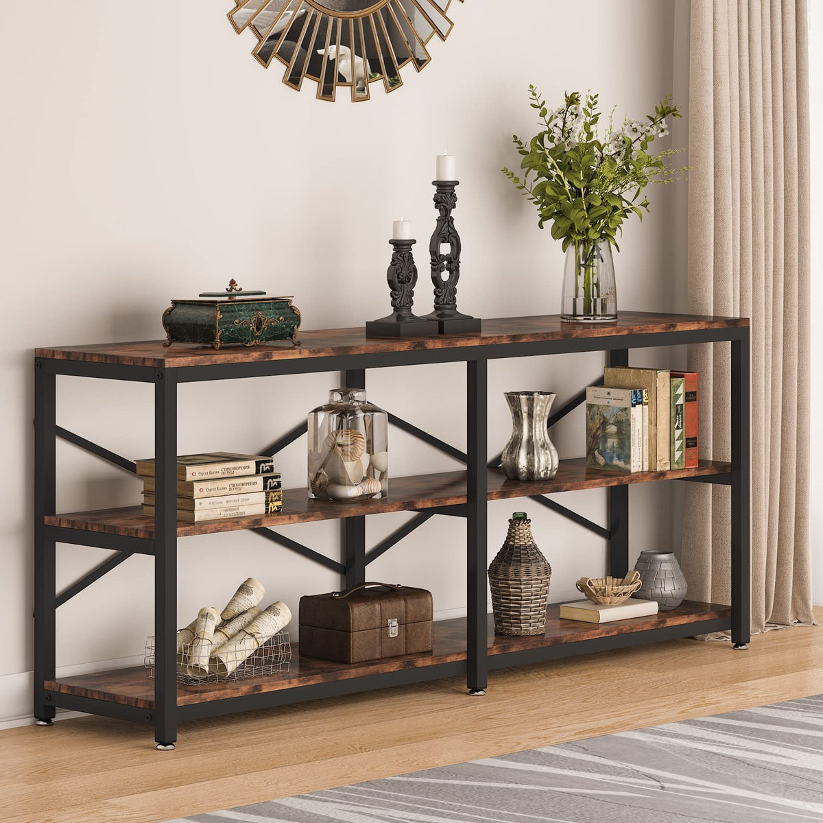 70.9 Inch 3-Tier Console Table with Storage Shelves R2895