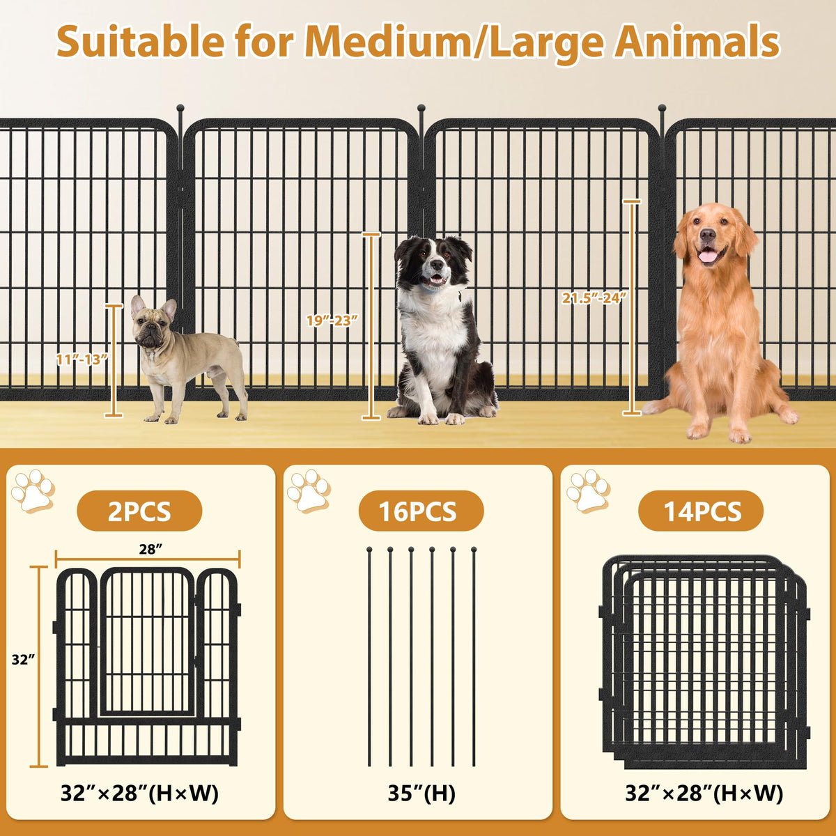 16 Panels Heavy Duty Foldable Metal Dog Playpen U432949