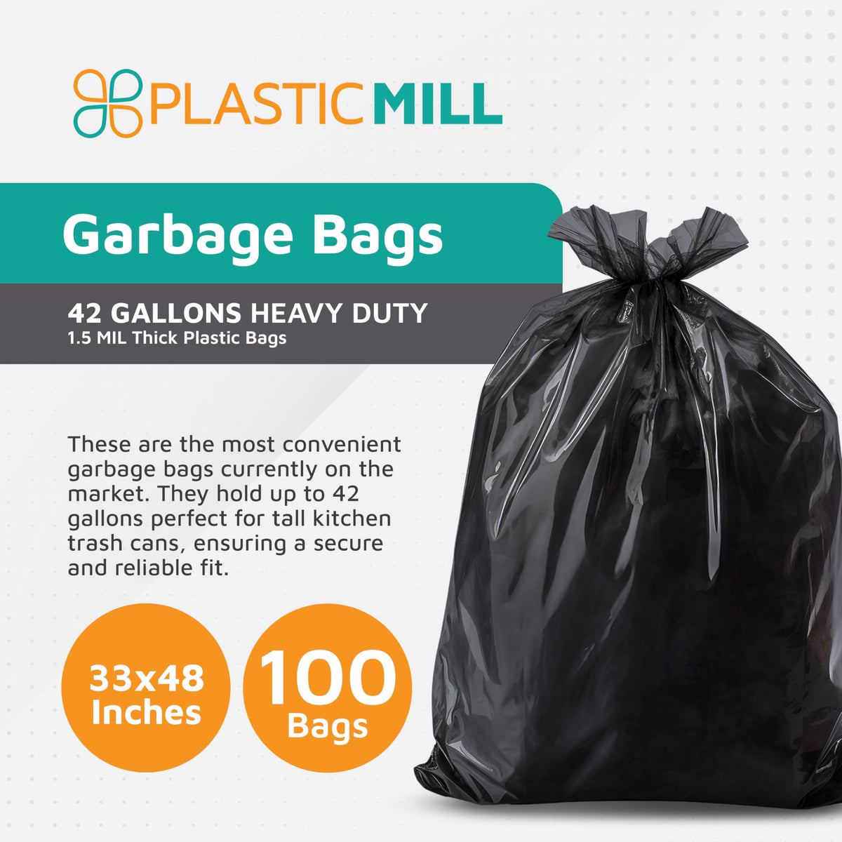 Black 42-Gallon 1.5 Mil Tall Trash Can Liners F320729