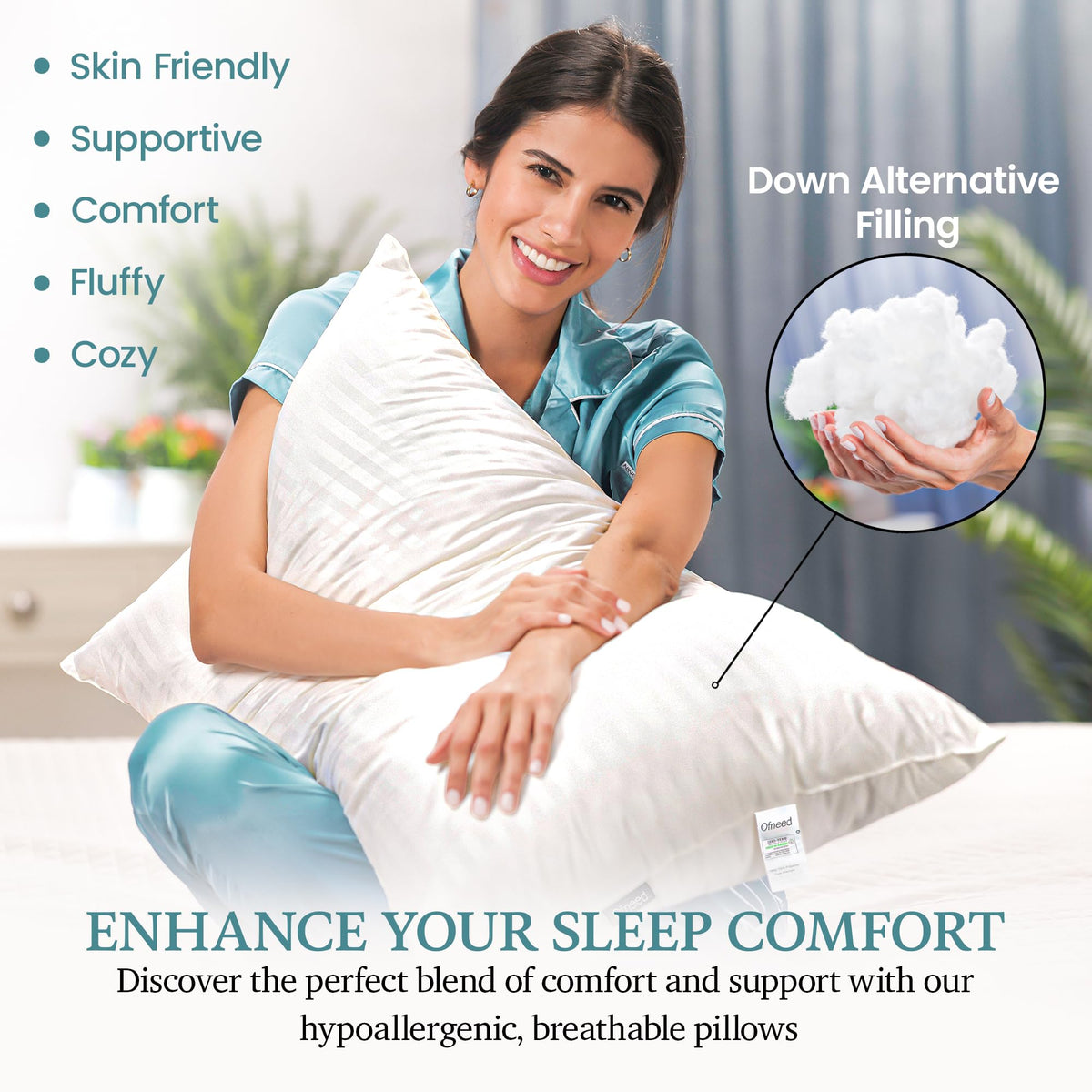 King Size Down Alternative Pillows Set of 2 Cotton Cover 20"x36" Z1920