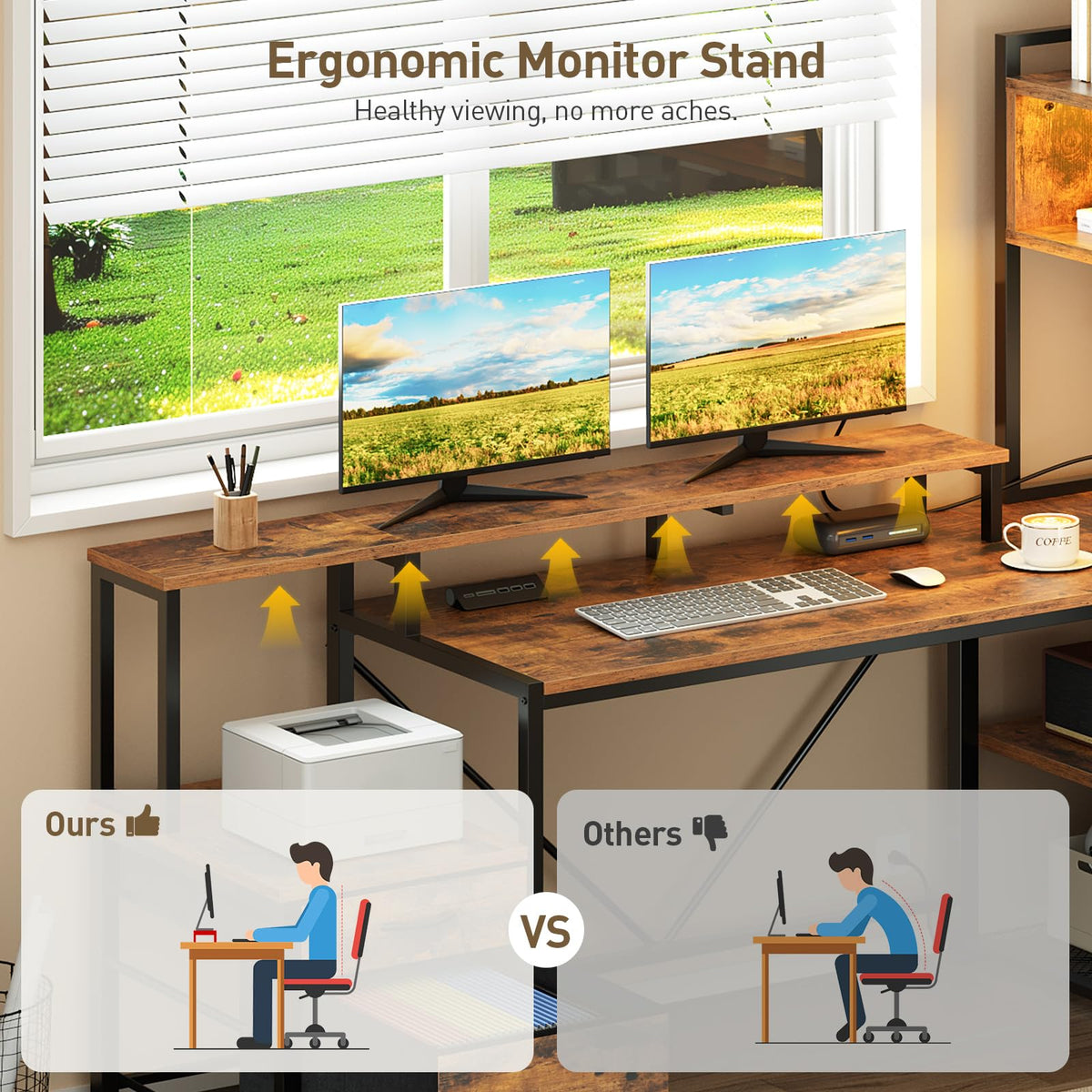 L Shaped Gaming Desk with Storage Drawers & Shelves B75500