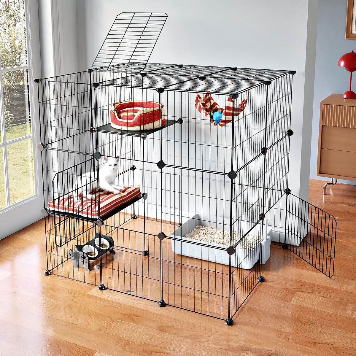 3-Tier Detachable Metal Wire Cat Cage Playpen N2565