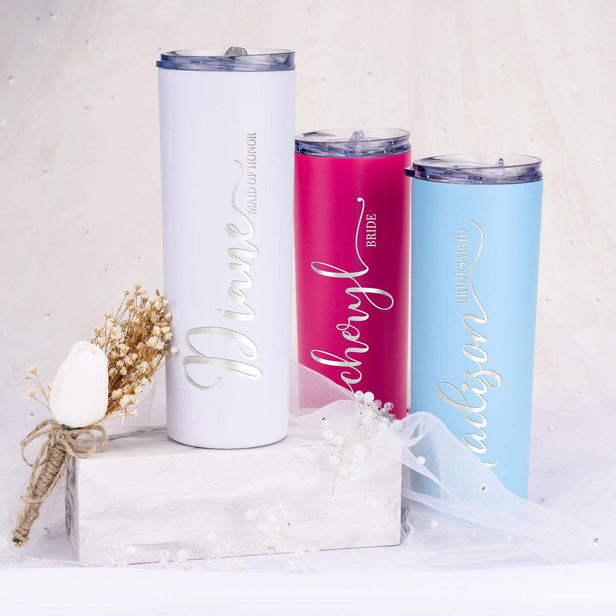 Set of 3 20 Oz Skinny Tumbler with Straw K31023