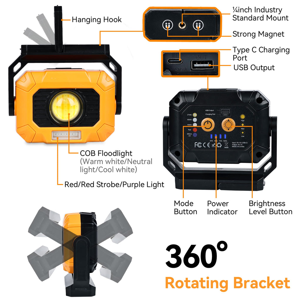 2 Pack 1500LM Rechargeable Magnetic Work Lights Y3659