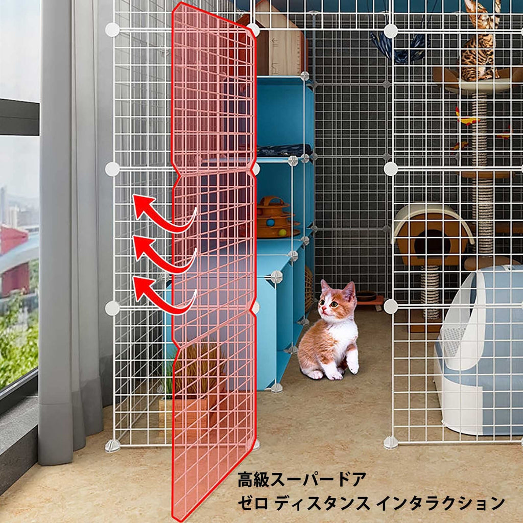 Large Cat Cage Indoor Cat Playpen Detachable Metal Cat Kennels with Ramp Ladders Hammock and Bed Black K201