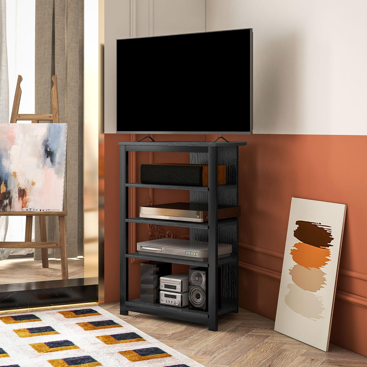 Black 4-Tier Media Stand S96357