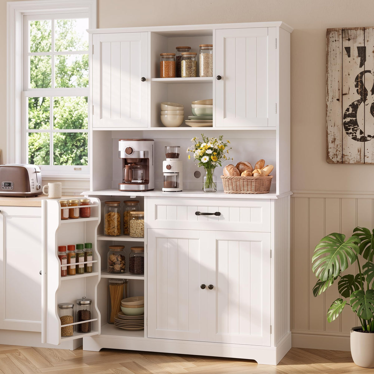 Tall White Kitchen Storage Cabinet with Door and Shelves X20724
