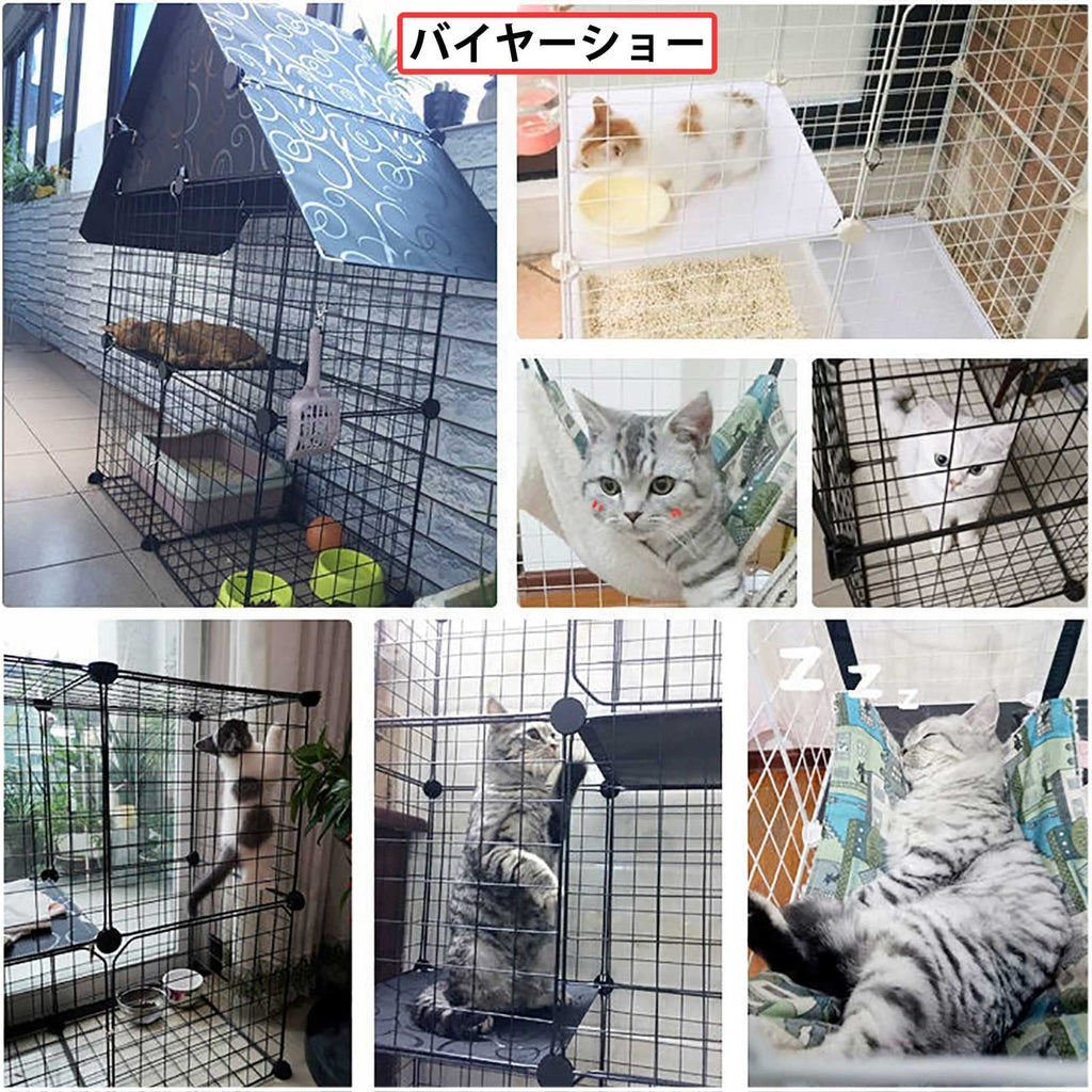 Large Cat Cage Indoor Cat Playpen Detachable Metal Cat Kennels with Ramp Ladders Hammock and Bed Black K201