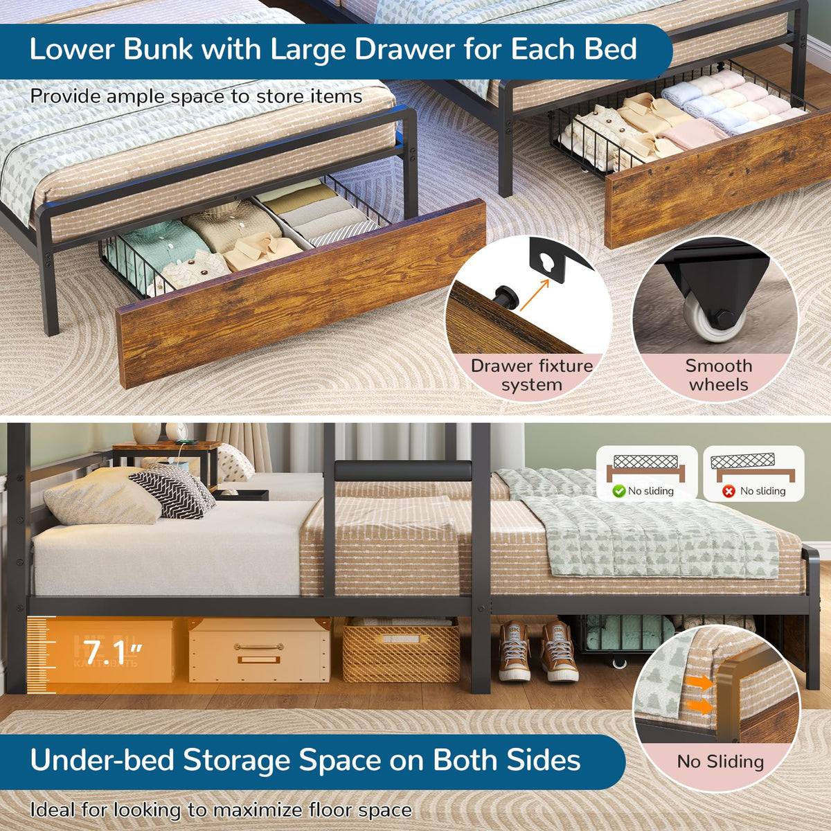 Black Twin Over Twin Triple Bunk Bed with Storage Drawers O3046