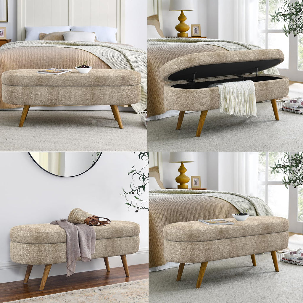 Brown Linen Storage Ottoman Bench U168
