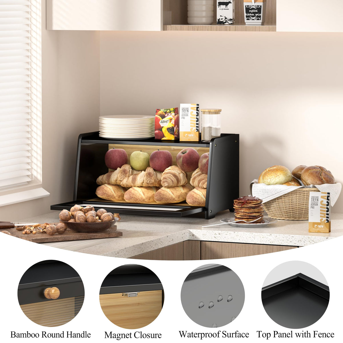 Black Wooden Bread Box N637