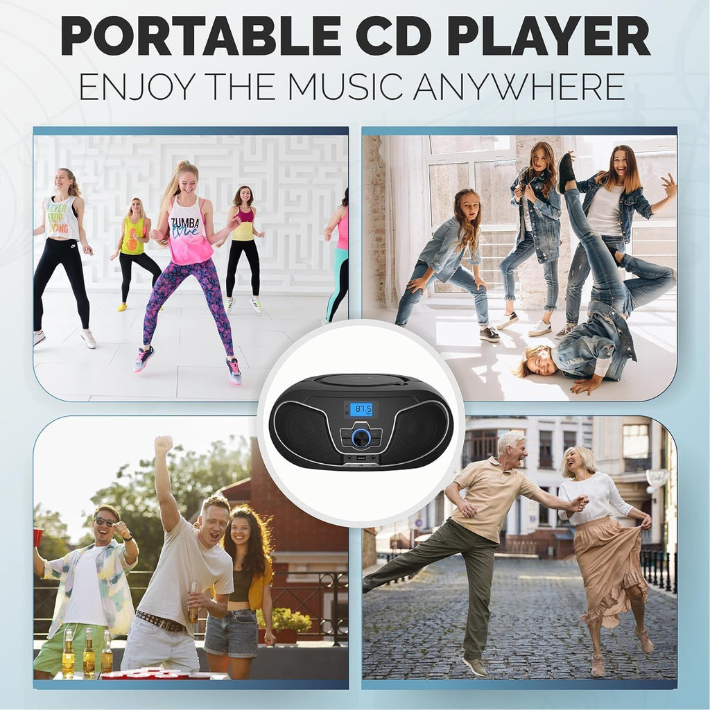 Portable CD Player Boombox with Bluetooth, FM Radio, USB Playback & AUX Input X4721