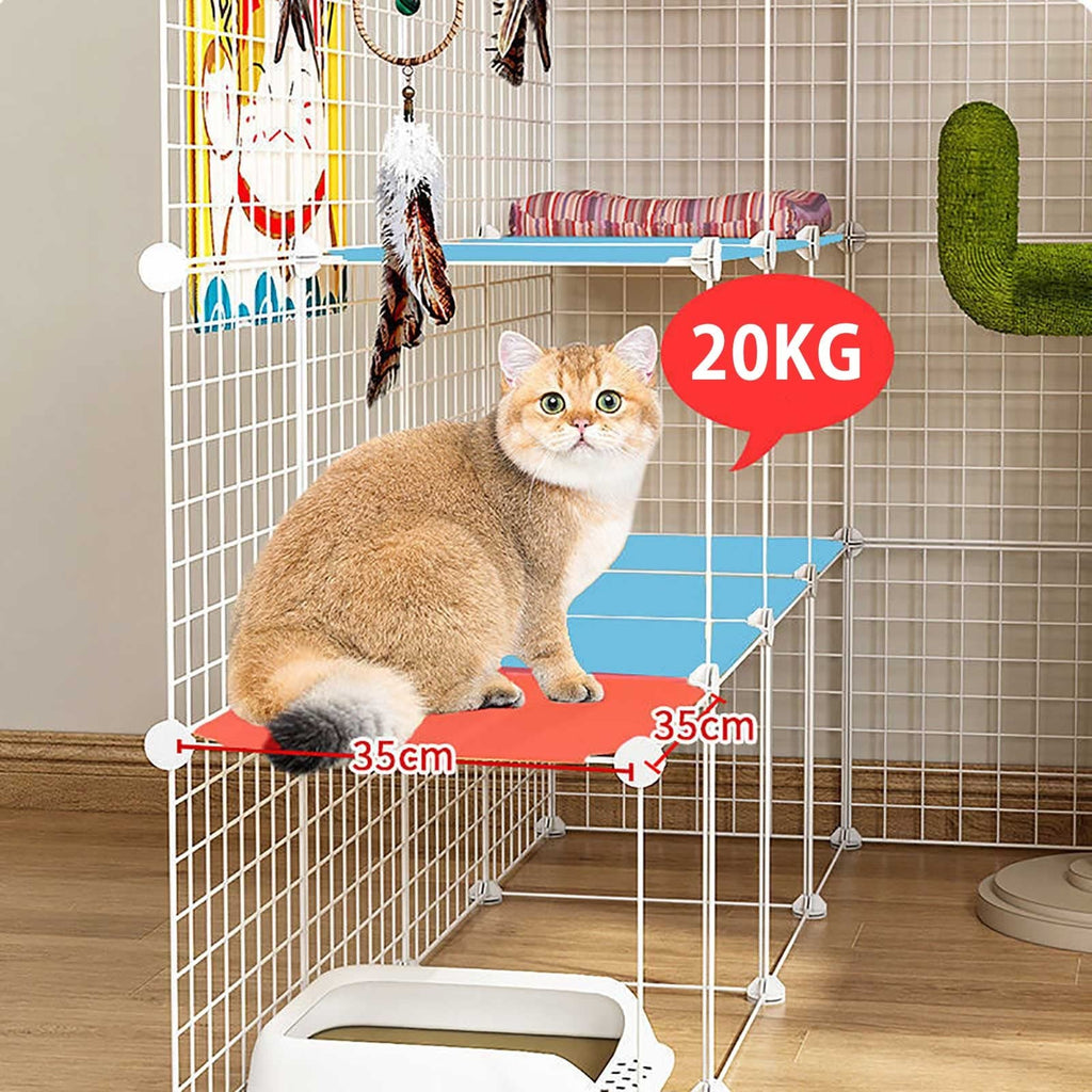 Large Cat Cage Indoor Cat Playpen Detachable Metal Cat Kennels with Ramp Ladders Hammock and Bed Black K201