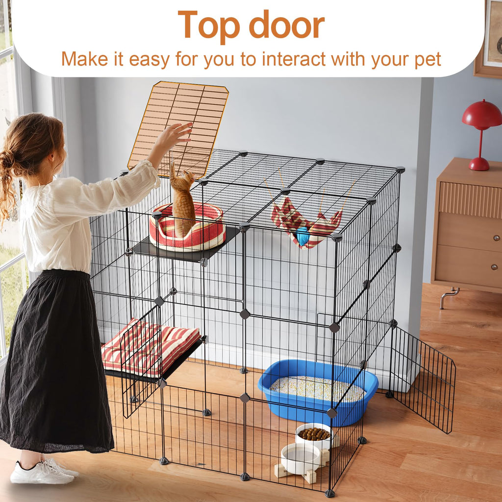 3-Tier Detachable Metal Wire Cat Cage Playpen N2565