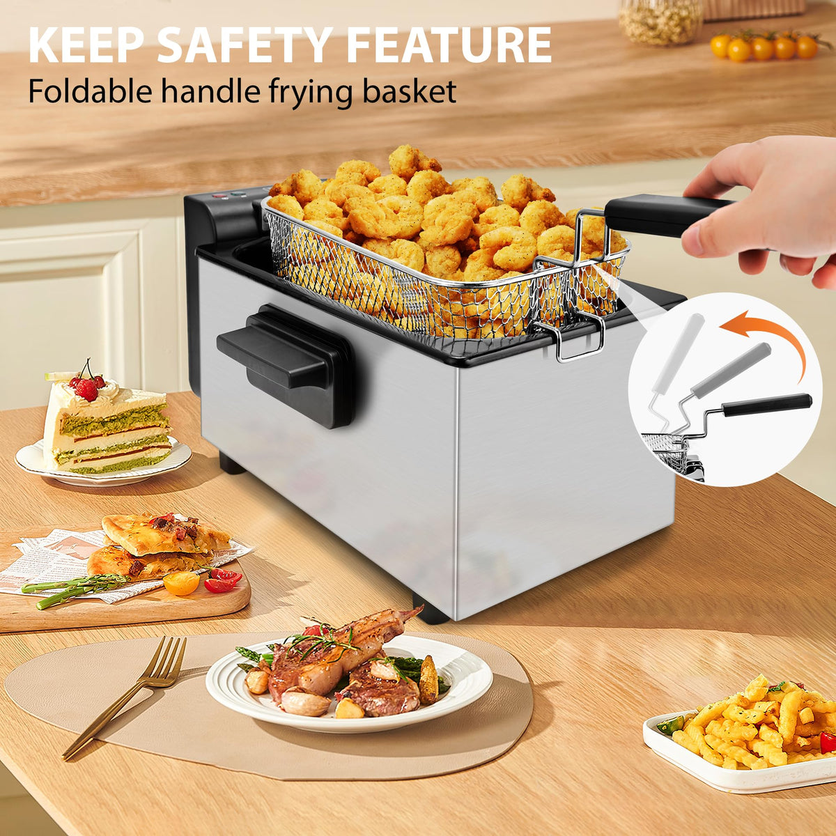 3L 1500W Deep Fryer with Adjustable Temperature D423