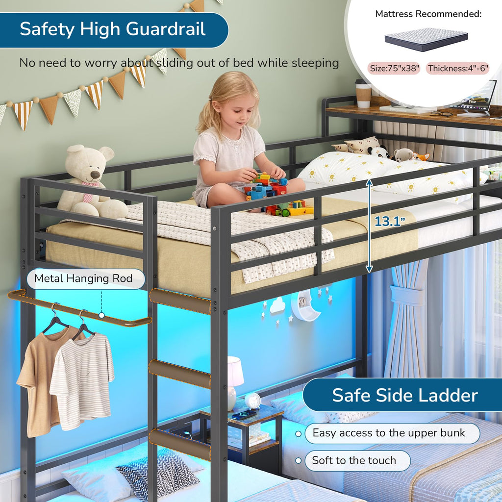 Black Twin Over Twin Triple Bunk Bed with Storage Drawers O3046