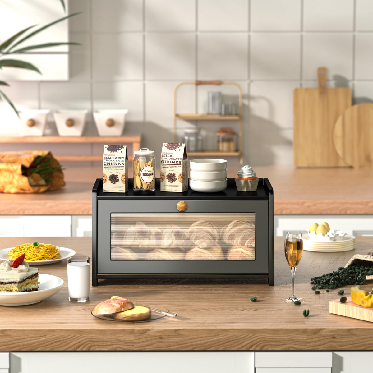 Black Wooden Bread Box N637