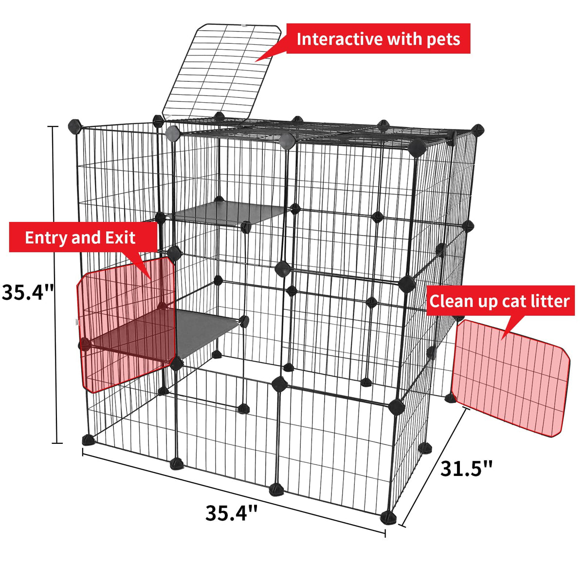 3-Tier Detachable Metal Wire Cat Cage Playpen N2565
