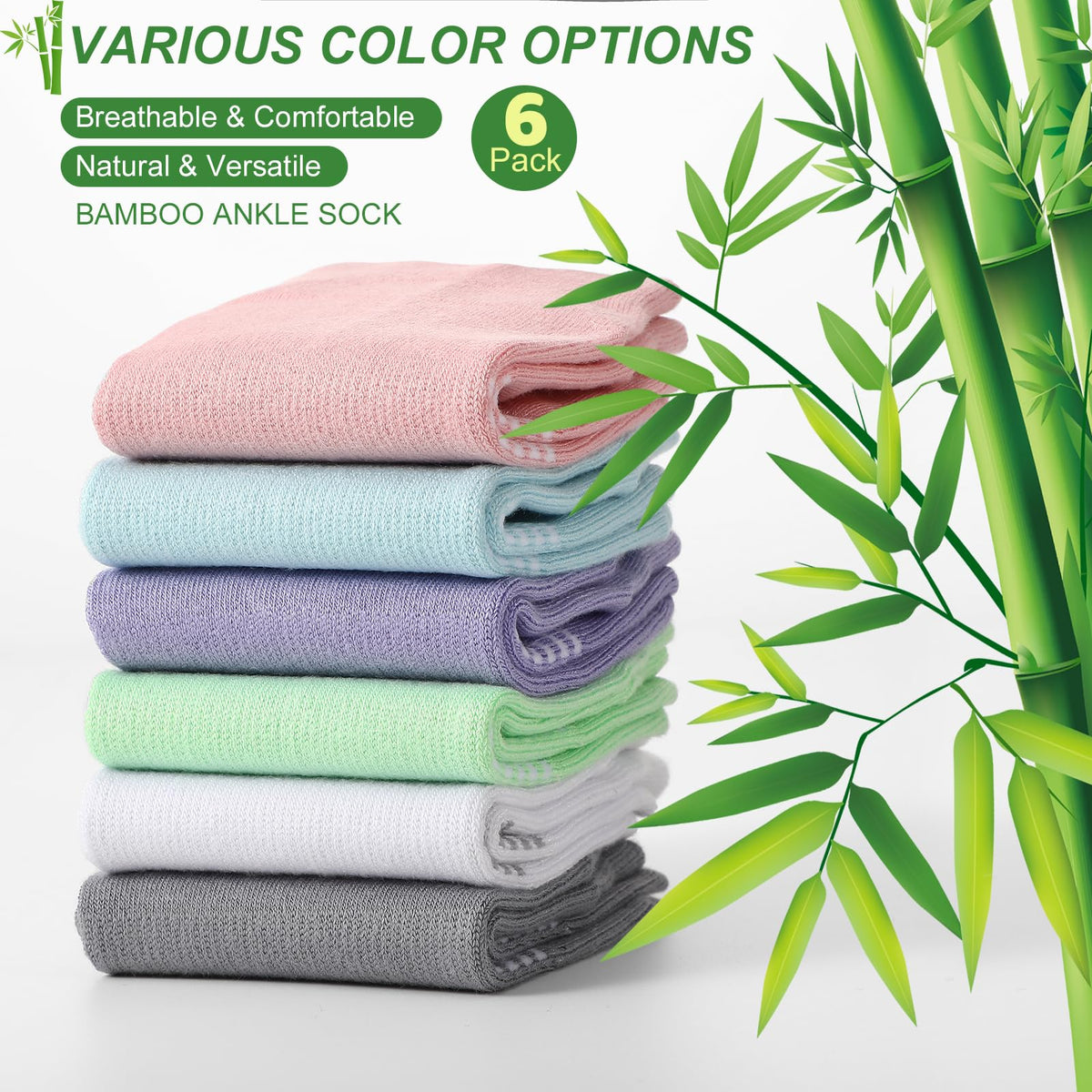 6 Pairs Thin Breathable Bamboo Ankle Socks R335