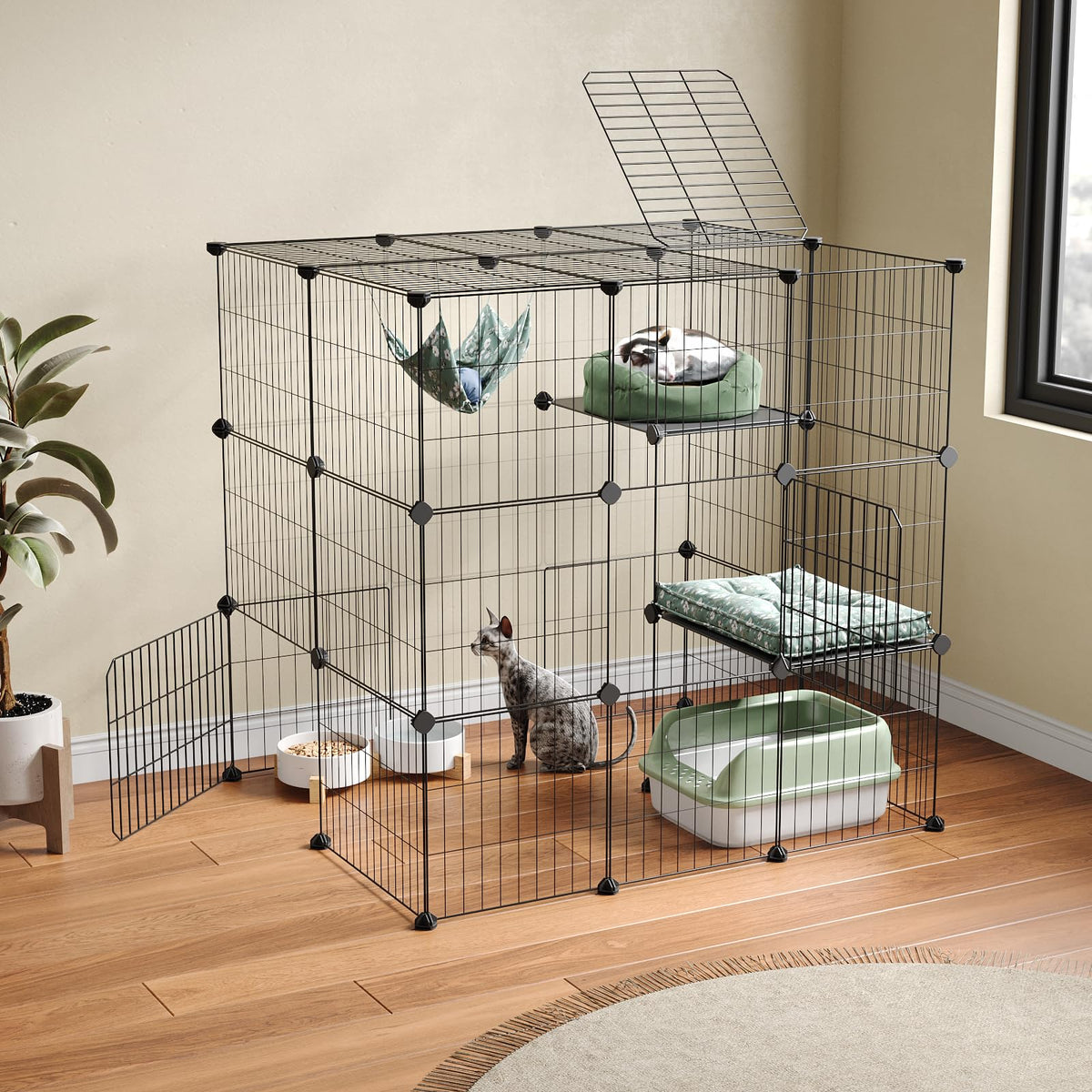 3-Tier Detachable Metal Wire Cat Cage Playpen N2565