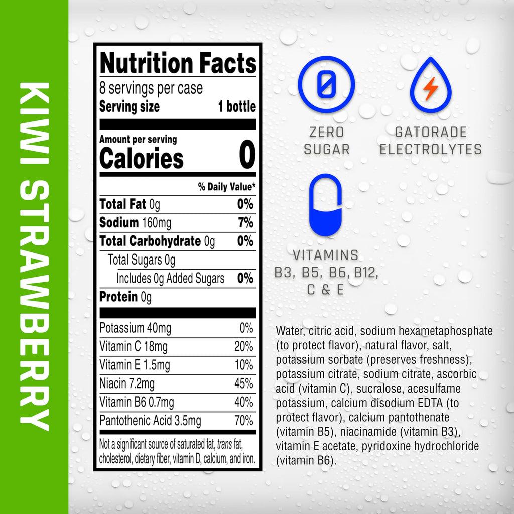 Electrolyte Water, Kiwi Strawberry, 12 fl oz, 8 Pack G462